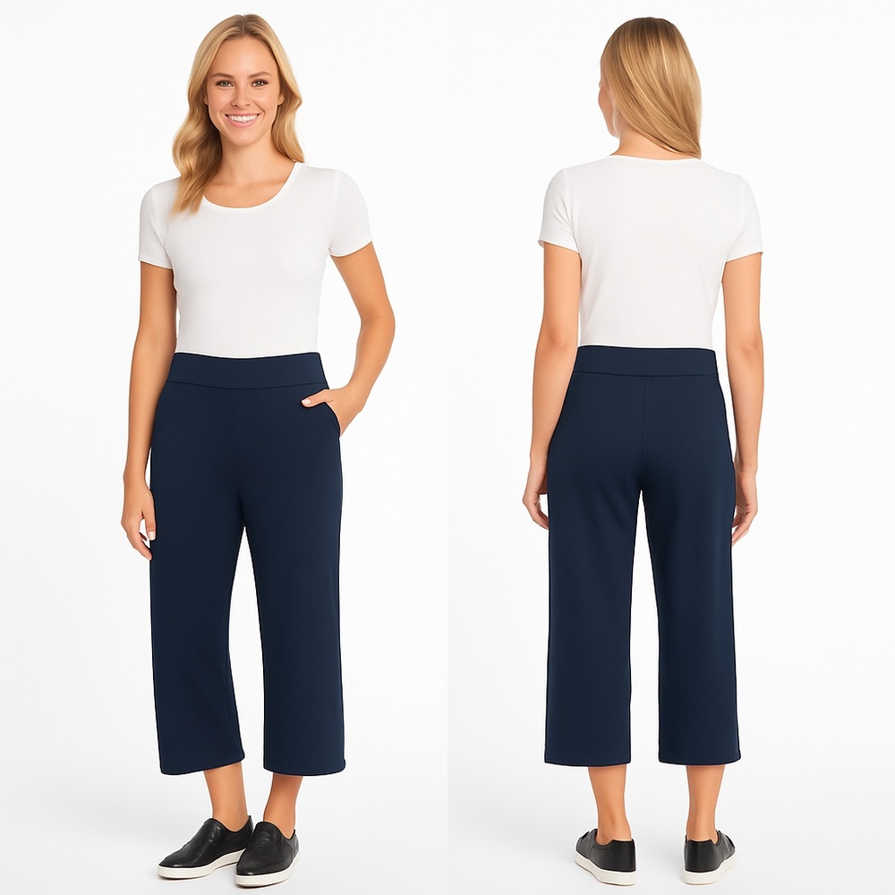 NWT Sentimental New York Ladies Cropped Wide Leg Pull On Pants L Navy